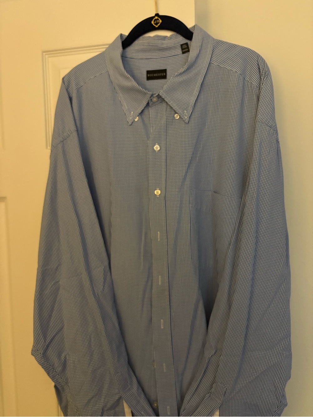 Rochester Men's Light Blue Micro-Check Button-Down Dress Shirt